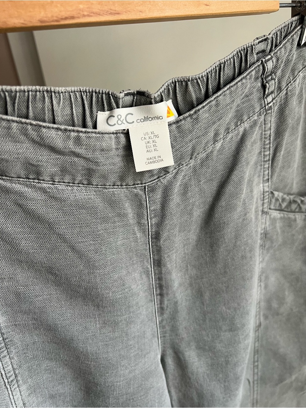 C&C California Straight-Leg Gray Women's Linen / Lyocell Pants XL